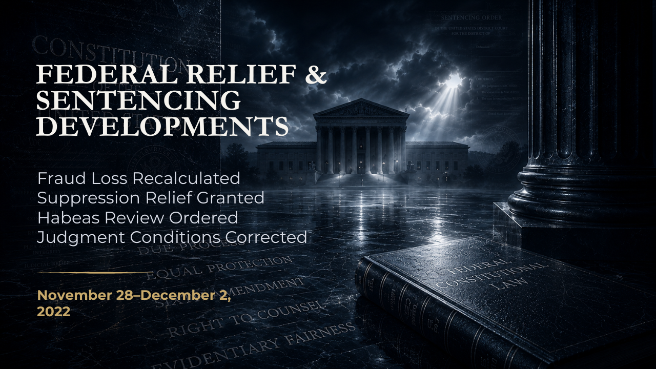 Federal Relief & Sentencing Developments — November 28–December 2, 2022