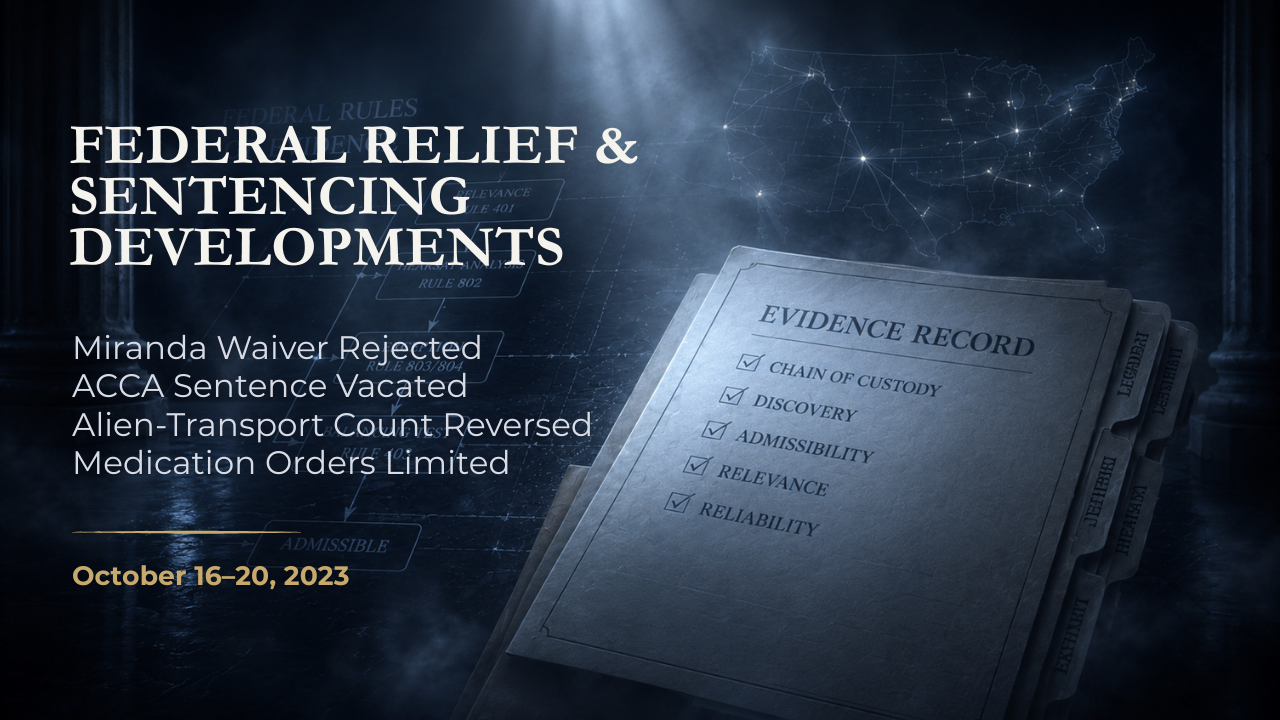 Federal Relief & Sentencing Developments — October 16–20, 2023
