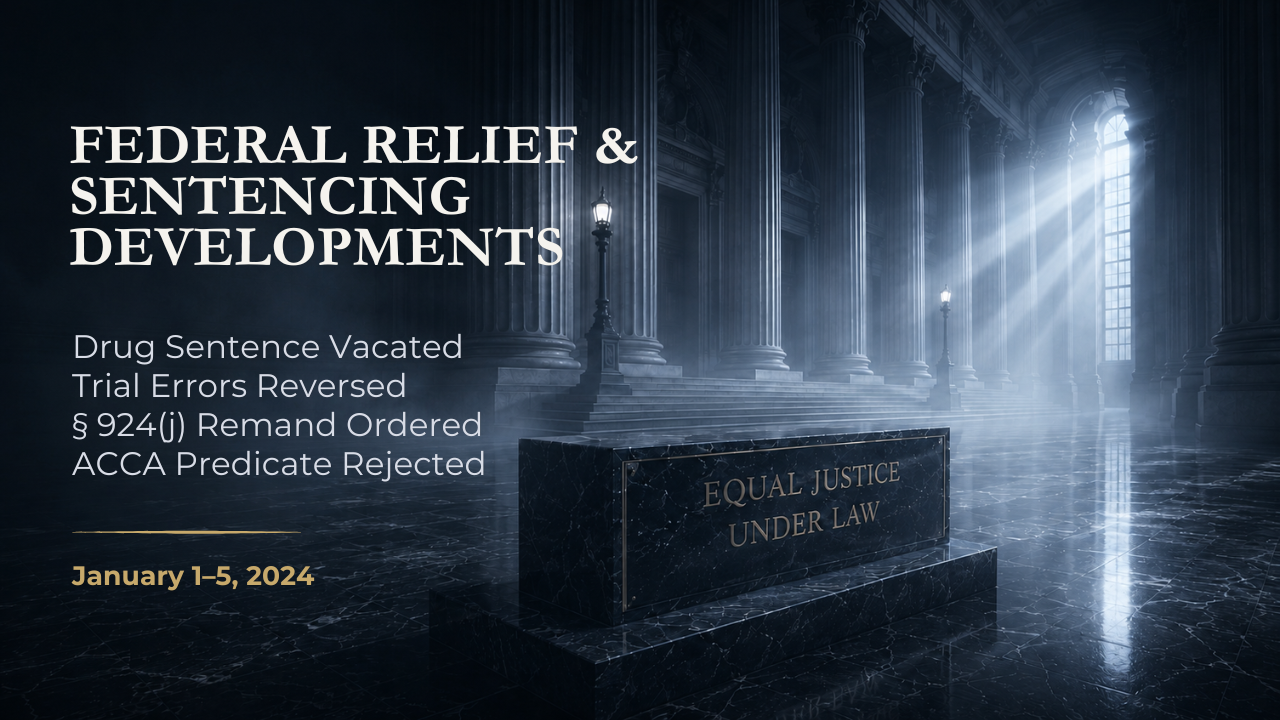 Federal Relief & Sentencing Developments — January 1–5, 2024
