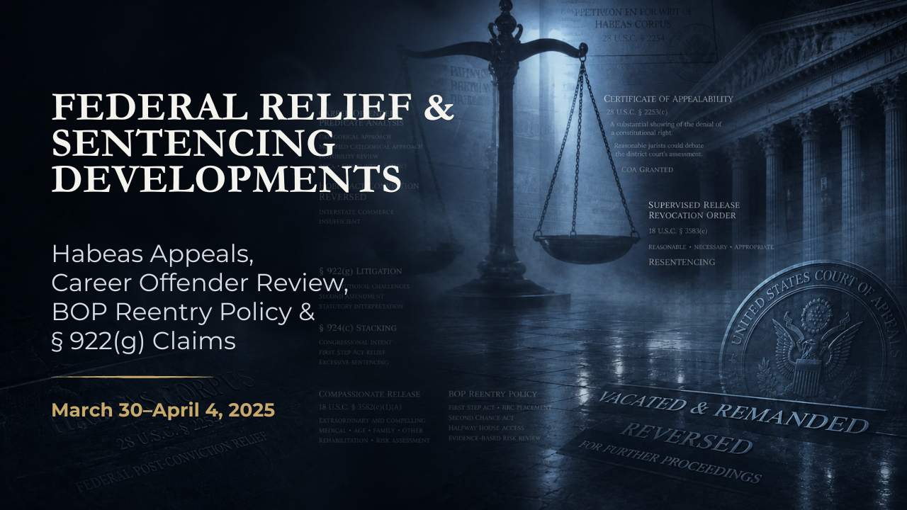 Federal Relief & Sentencing Developments — March 30–April 4, 2025