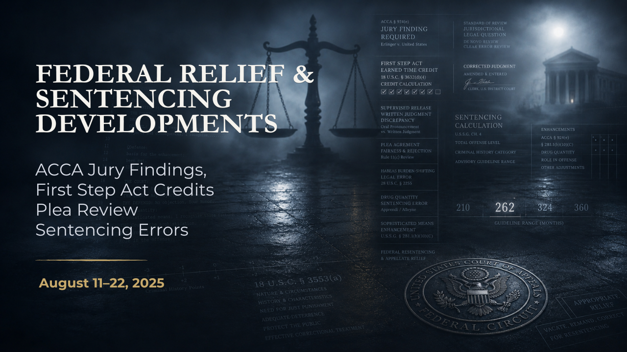 Federal Relief & Sentencing Developments — August 11–22, 2025