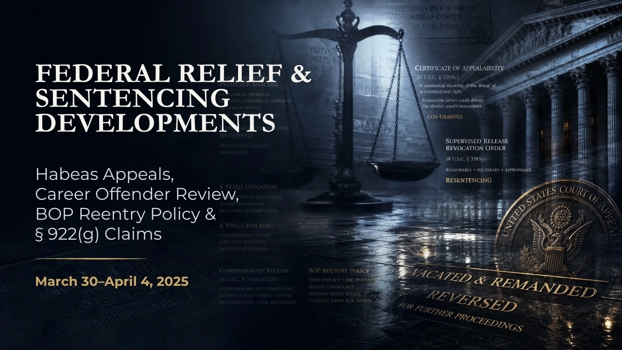 Federal Relief & Sentencing Developments — March 30–April 4, 2025
