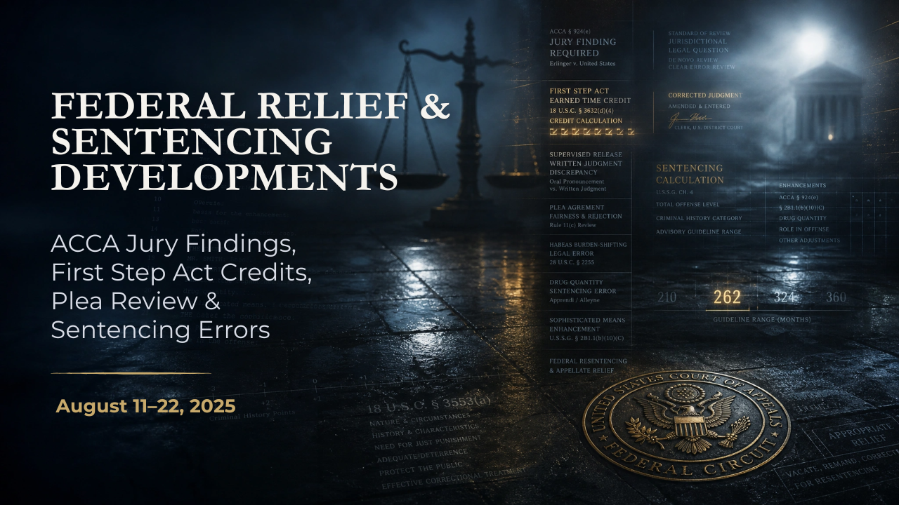 Federal Relief & Sentencing Developments — August 11–22, 2025